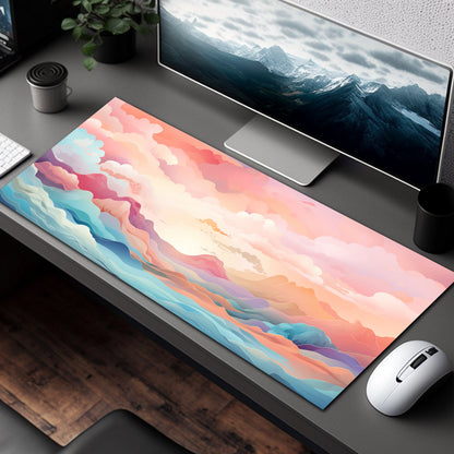 Pastel Cloudtop Sunrise Desk Mat Kawaii Mouse Pad, Cute Desk Pad, Aesthetic Mousepad, Large Mousemat, Extended Computer Keyboard Mat