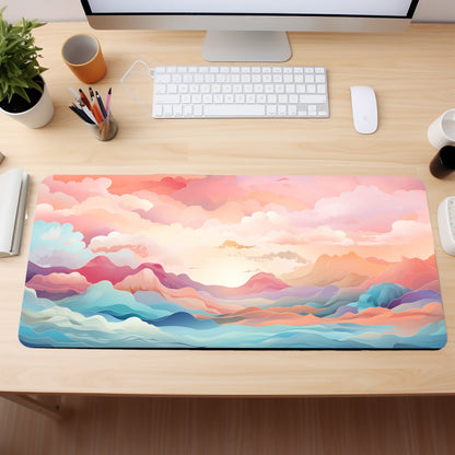 Pastel Cloudtop Sunrise Desk Mat Kawaii Mouse Pad, Cute Desk Pad, Aesthetic Mousepad, Large Mousemat, Extended Computer Keyboard Mat