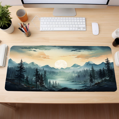 Foggy Pine Forest Green Aesthetic Mountain Mousepad Xl, Gaming Mouse Pad Xxl, Aesthetic Desk Mat, Cute Desk Decor, Lofi Desk Pad