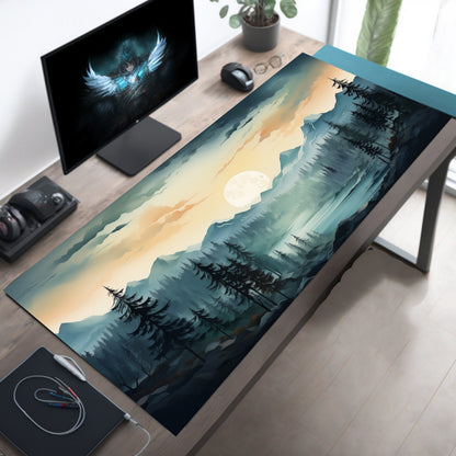 Foggy Pine Forest Green Aesthetic Mountain Mousepad Xl, Gaming Mouse Pad Xxl, Aesthetic Desk Mat, Cute Desk Decor, Lofi Desk Pad