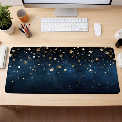 Blue Night Starry Sky Desk Mat, Kawaii Mouse Pad, Cute Mousepad, Aesthetic Desk Decor, Blue Desk Pad, Extra Large Mousemat, Big Deskmat