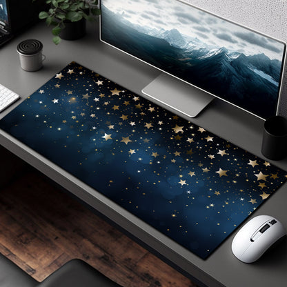 Blue Night Starry Sky Desk Mat, Kawaii Mouse Pad, Cute Mousepad, Aesthetic Desk Decor, Blue Desk Pad, Extra Large Mousemat, Big Deskmat