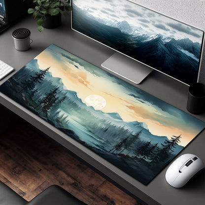 Foggy Pine Forest Green Aesthetic Mountain Mousepad Xl, Gaming Mouse Pad Xxl, Aesthetic Desk Mat, Cute Desk Decor, Lofi Desk Pad
