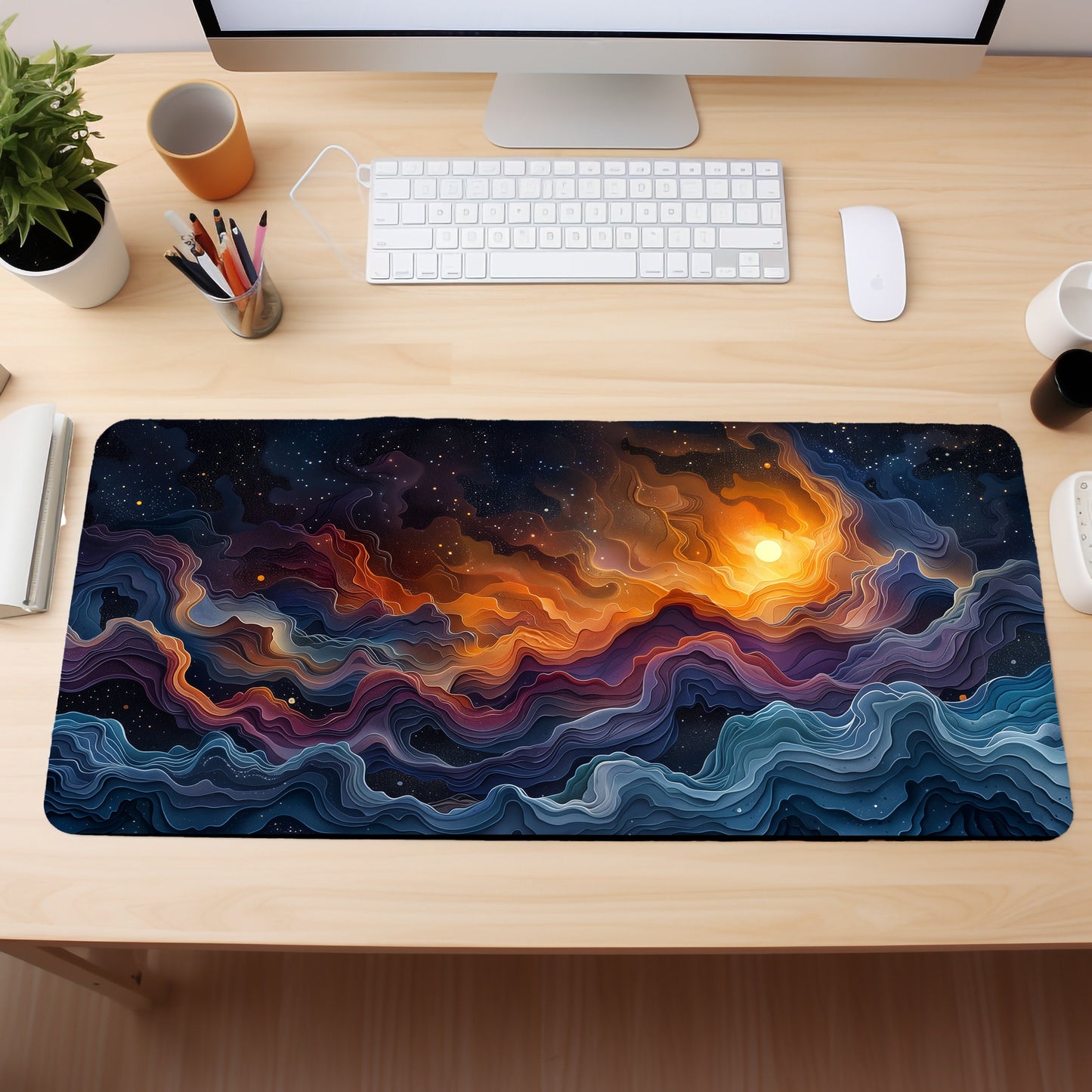 Galactic Dance Of Light And Clouds, Deep Space Gaming Desk Mat Mouse Pad Xxl, Pastel Cloud Waves Mousepad Xl, Gamer Gift