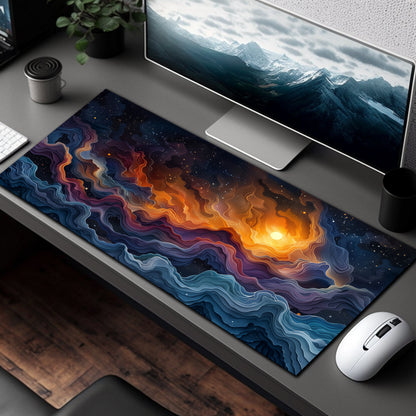 Galactic Dance Of Light And Clouds, Deep Space Gaming Desk Mat Mouse Pad Xxl, Pastel Cloud Waves Mousepad Xl, Gamer Gift
