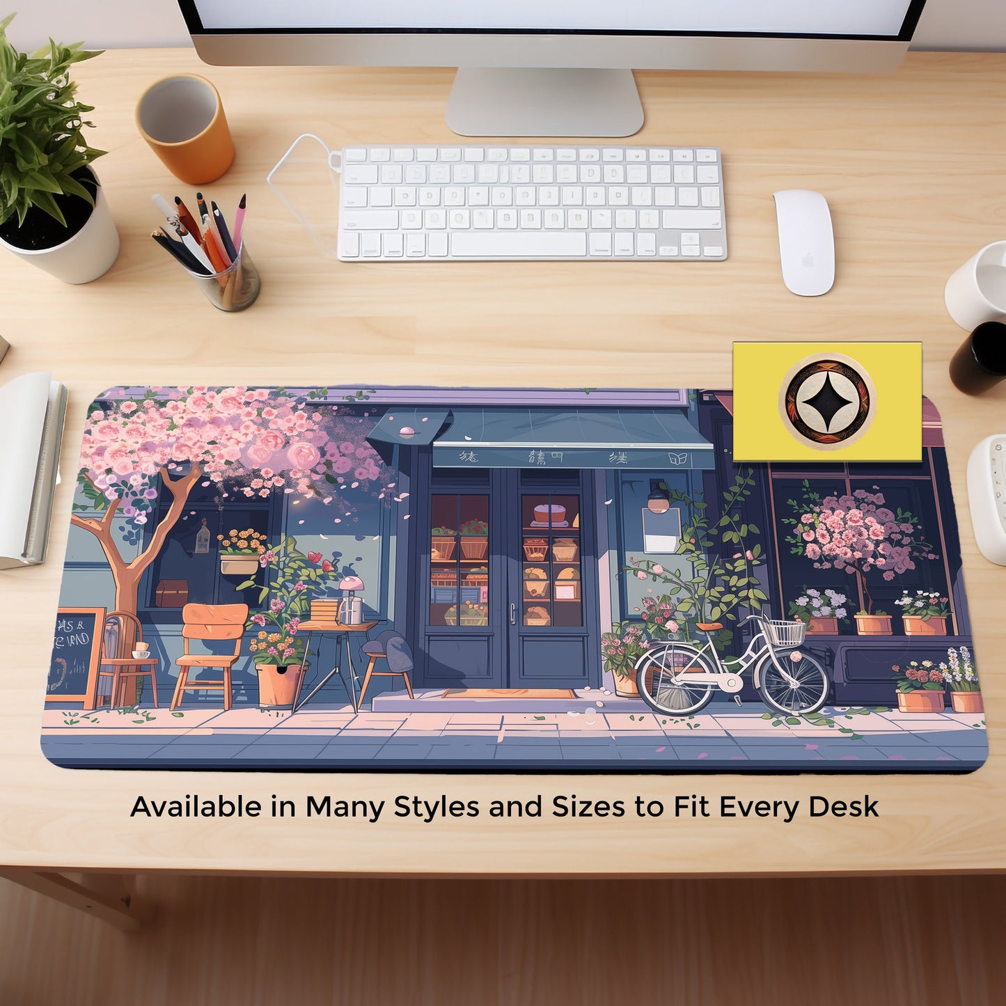 Cute Desk Decor, Anime-inspired Purple Blue And Pink Tokyo Steet Bakery Shop, Cute Desk Mat Mousepad Xl, Kawaii Mouse Pad, Lofi Desk Pad