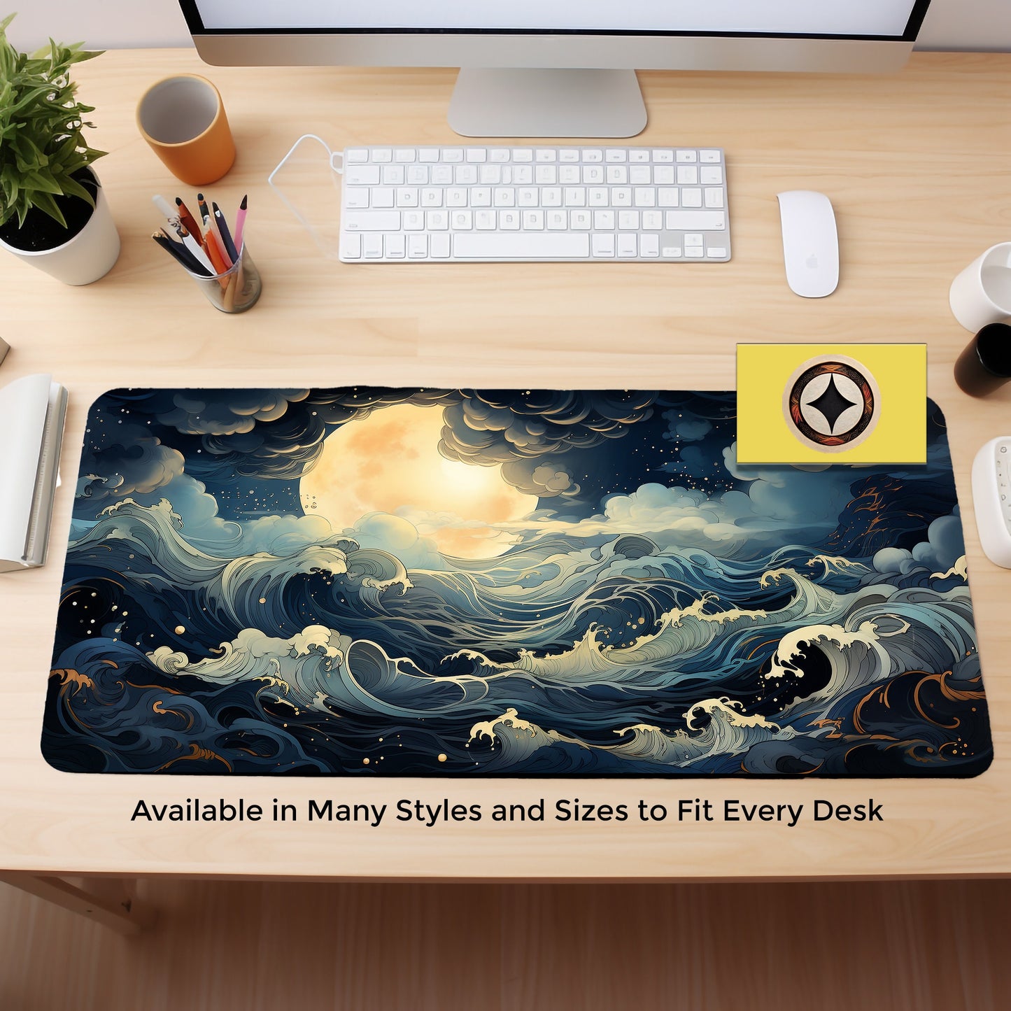 Stormy Seas Desk Mat, Boisterous Ocean Desk Pad, Full Moon Mousepad, Sailors Terror Nautical Mouse Pad, Gaming Platmat