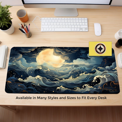 Stormy Seas Desk Mat, Boisterous Ocean Desk Pad, Full Moon Mousepad, Sailors Terror Nautical Mouse Pad, Gaming Platmat