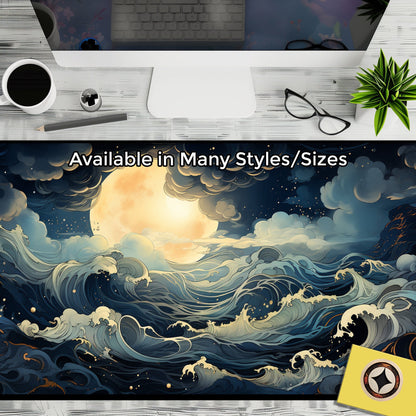 Stormy Seas Desk Mat, Boisterous Ocean Desk Pad, Full Moon Mousepad, Sailors Terror Nautical Mouse Pad, Gaming Platmat