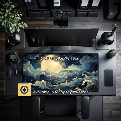 Stormy Seas Desk Mat, Boisterous Ocean Desk Pad, Full Moon Mousepad, Sailors Terror Nautical Mouse Pad, Gaming Platmat