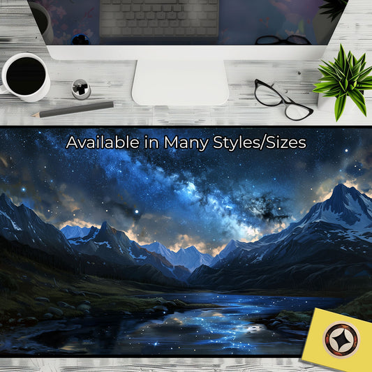 Oversized Mouse Pad, Extended Mousepad, Mountain Desk Mat, Western Mountain At Night And Blue Milkyway Sky, Gaming Desk Mat, Gift For Dad