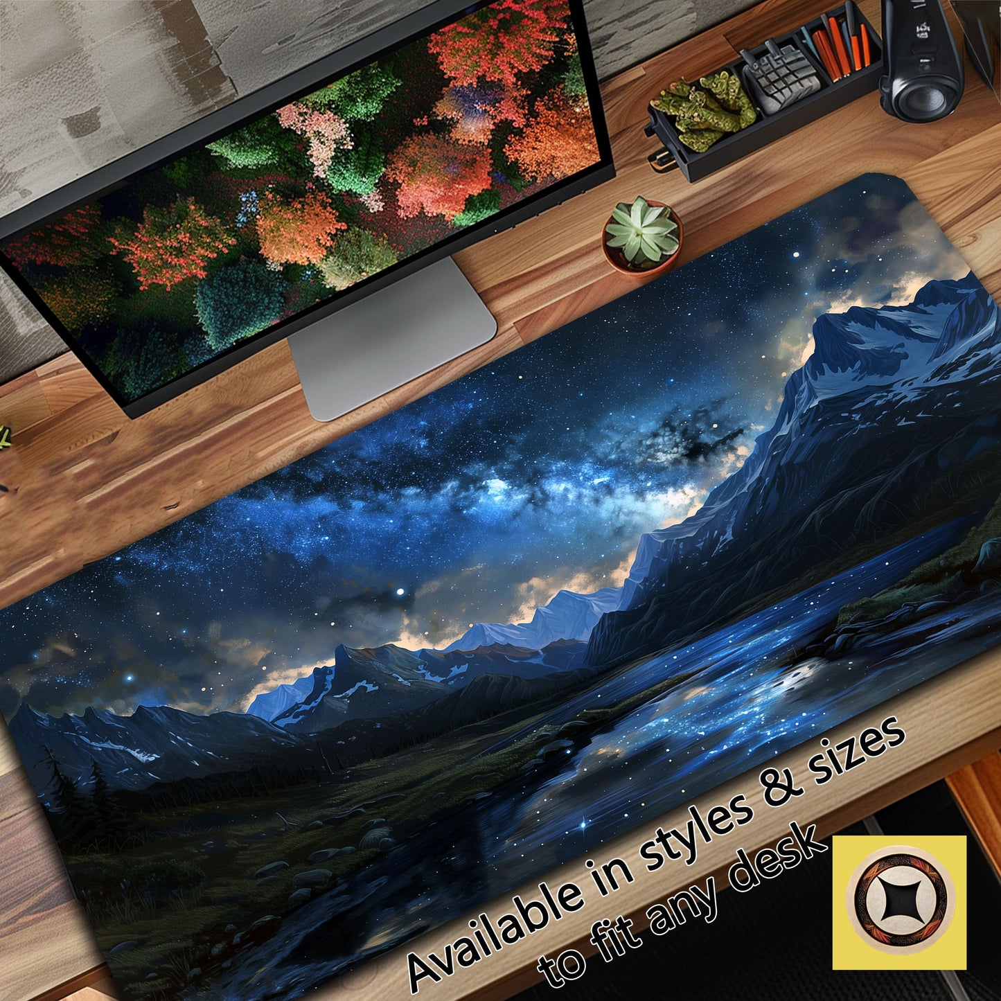 Oversized Mouse Pad, Extended Mousepad, Mountain Desk Mat, Western Mountain At Night And Blue Milkyway Sky, Gaming Desk Mat, Gift For Dad