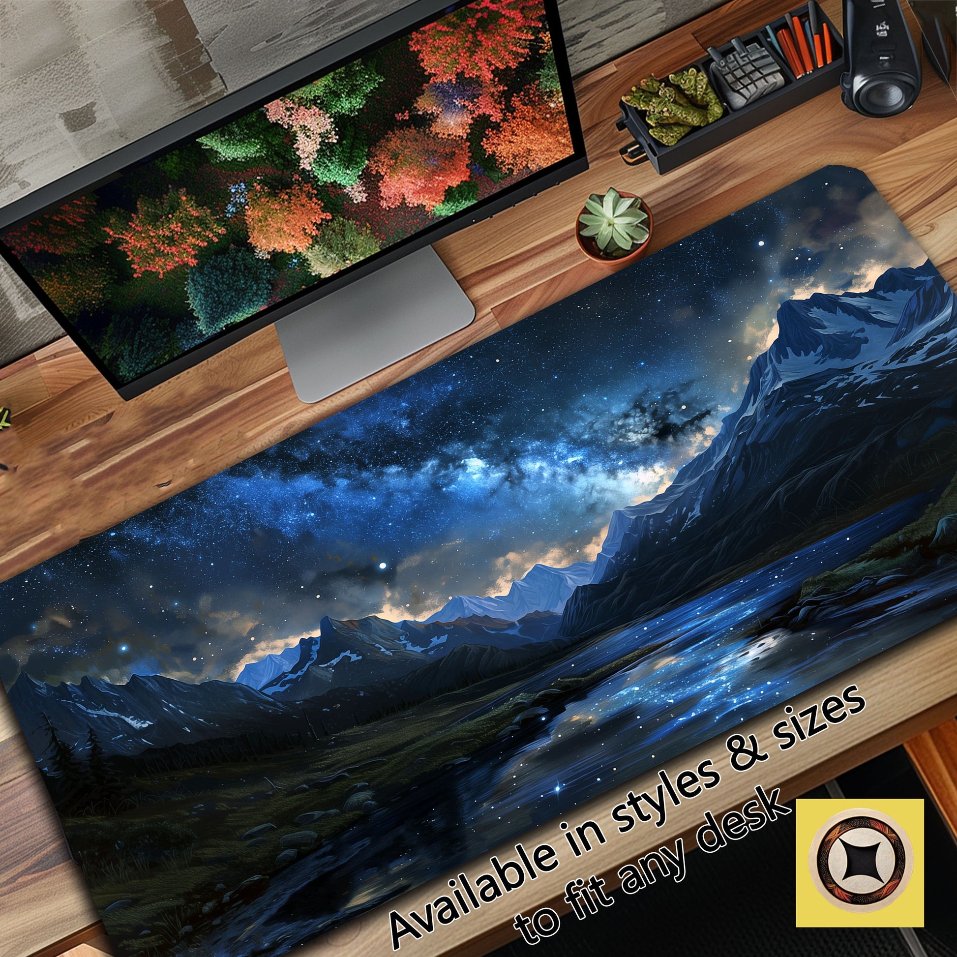 Oversized Mouse Pad, Extended Mousepad, Mountain Desk Mat, Western Mountain At Night And Blue Milkyway Sky, Gaming Desk Mat, Gift For Dad