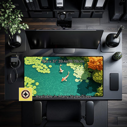 Serene Koi Fish  Pond Desk Mat Playmat Mousepad Xl Xxl Big Giant Lofi Desk Decor - Gaming Mouse Pad - Extended Mousemat