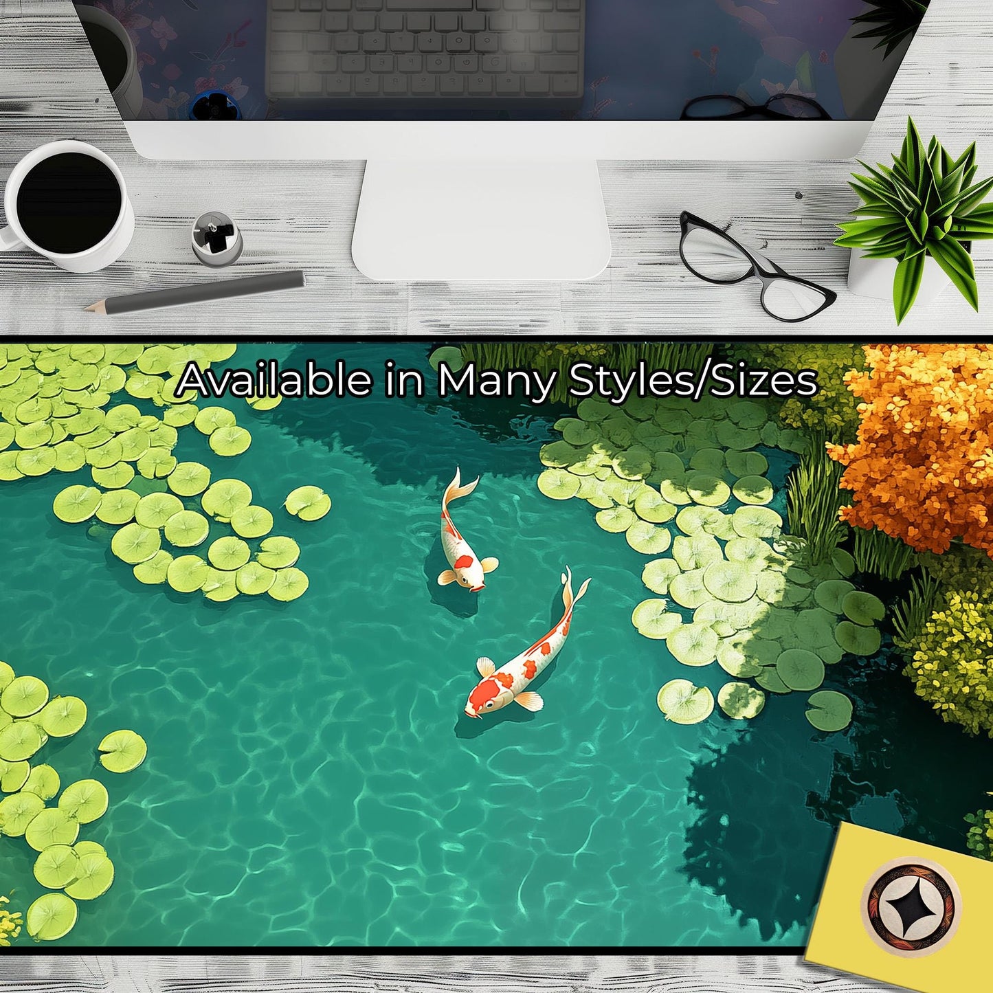 Serene Koi Fish  Pond Desk Mat Playmat Mousepad Xl Xxl Big Giant Lofi Desk Decor - Gaming Mouse Pad - Extended Mousemat