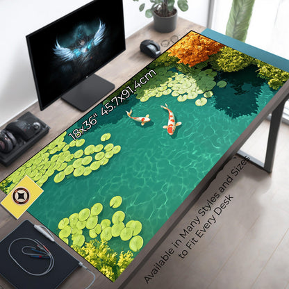Serene Koi Fish  Pond Desk Mat Playmat Mousepad Xl Xxl Big Giant Lofi Desk Decor - Gaming Mouse Pad - Extended Mousemat