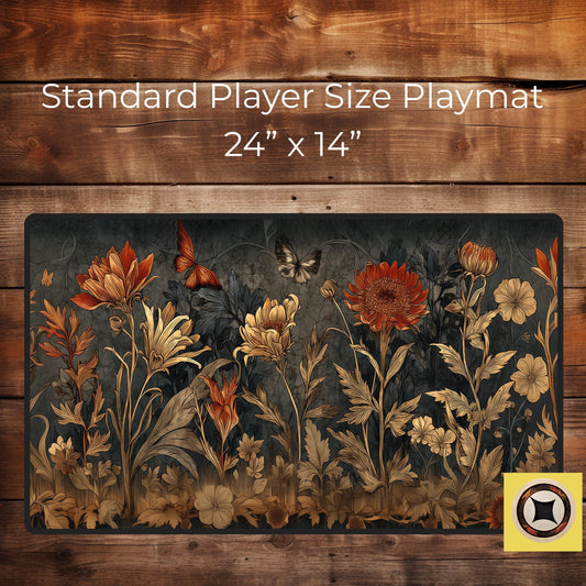 Vintage Medieval Autumn Flowers Dark Cottagecore Desk Mat Mousemat - Aesthetic Desk Decor Desk Pad - Autumn Floral Mouse Pad Xl