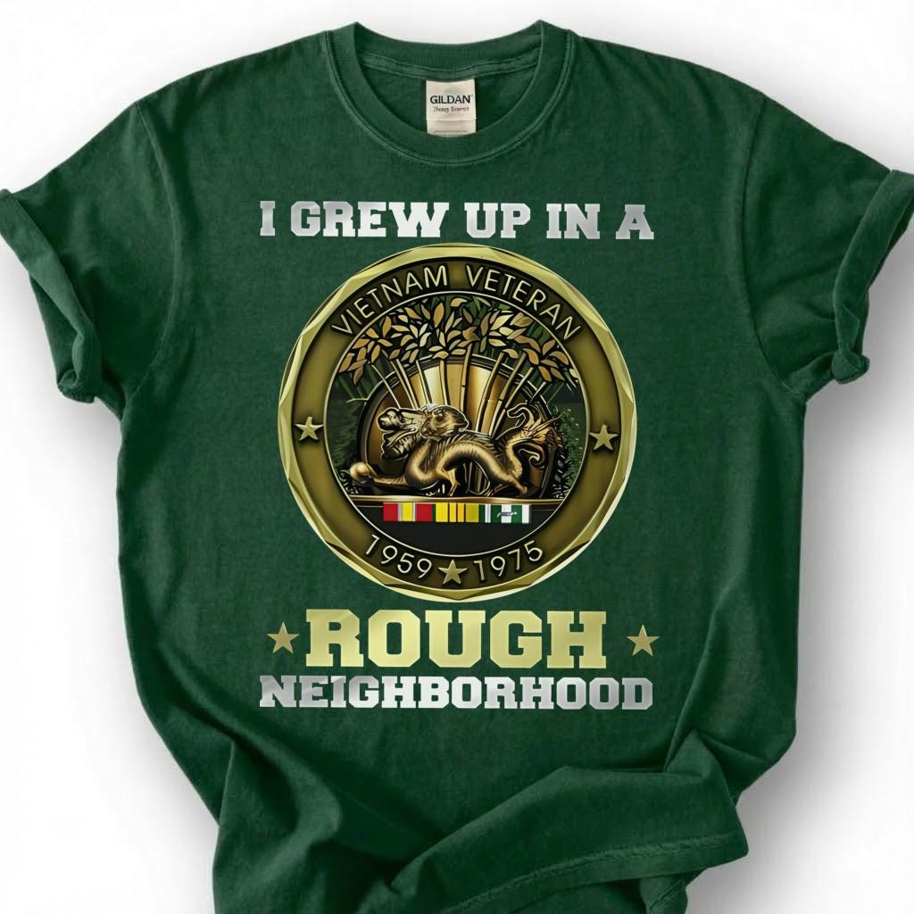 I Grew Up In A Rough Neighborhood Shirt, Vietnam Veteran 1959-1975 Medal Tee, Vietnam War Coin T-Shirt, Patriotic Nam Vet Military Gift