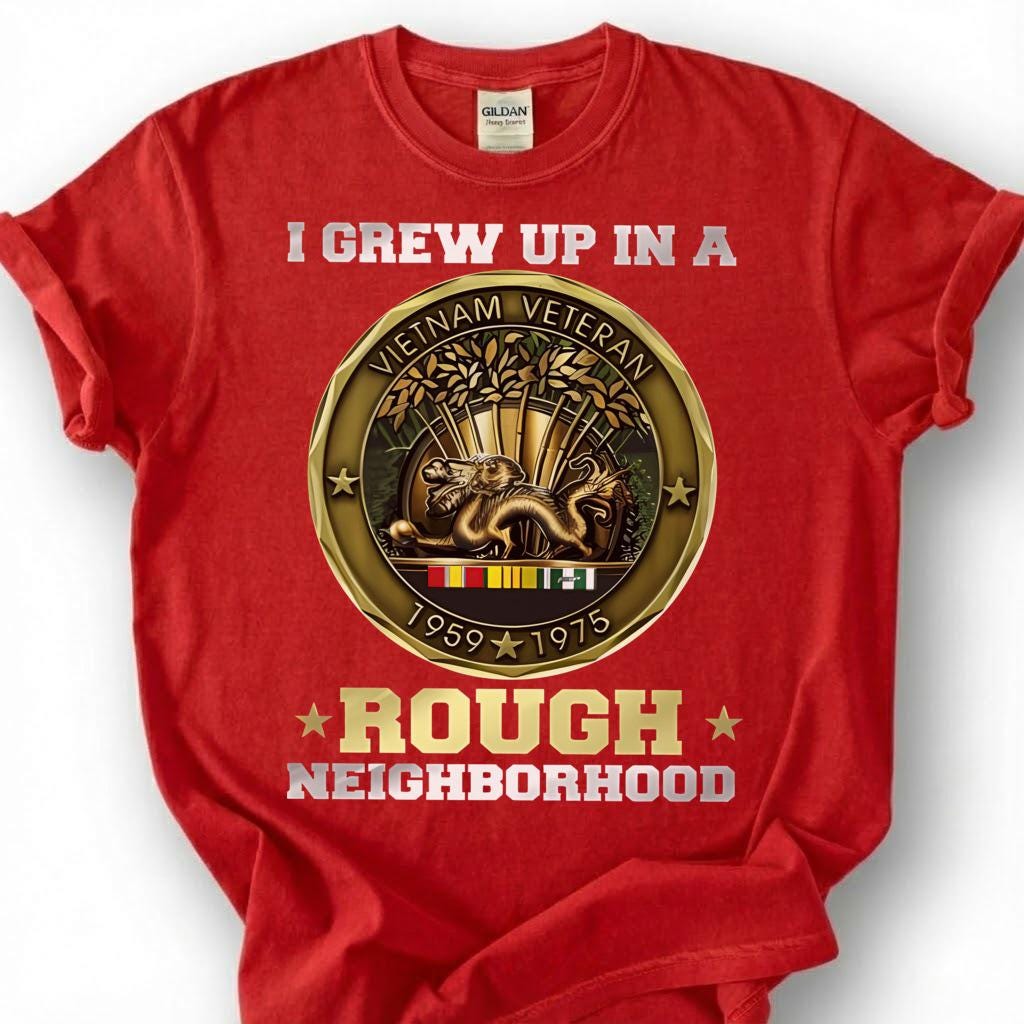 I Grew Up In A Rough Neighborhood Shirt, Vietnam Veteran 1959-1975 Medal Tee, Vietnam War Coin T-Shirt, Patriotic Nam Vet Military Gift