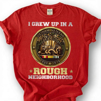 I Grew Up In A Rough Neighborhood Shirt, Vietnam Veteran 1959-1975 Medal Tee, Vietnam War Coin T-Shirt, Patriotic Nam Vet Military Gift