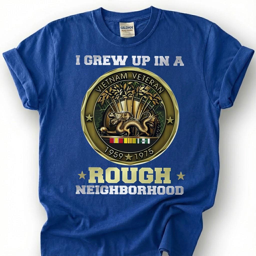 I Grew Up In A Rough Neighborhood Shirt, Vietnam Veteran 1959-1975 Medal Tee, Vietnam War Coin T-Shirt, Patriotic Nam Vet Military Gift