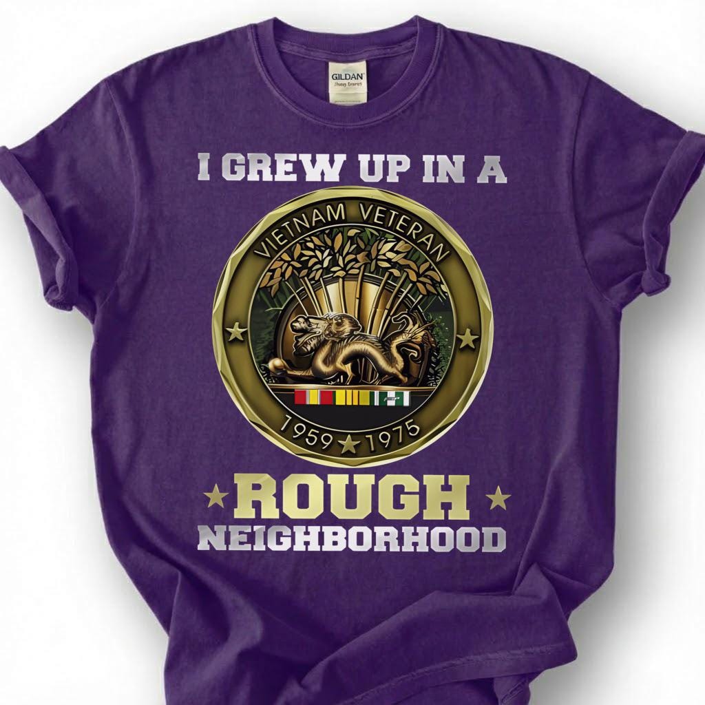 I Grew Up In A Rough Neighborhood Shirt, Vietnam Veteran 1959-1975 Medal Tee, Vietnam War Coin T-Shirt, Patriotic Nam Vet Military Gift