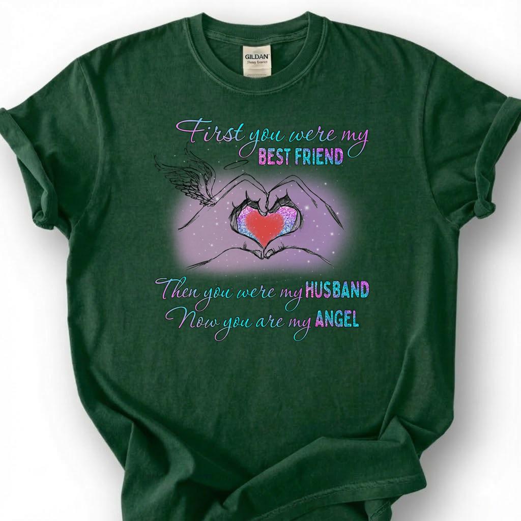 Loving Husband Angel Memorial Shirt, Grieving Wife Heart Tee, Lost Husband Remembrance T-Shirt, Missing Spouse Heaven Top, Widow Memory Gift