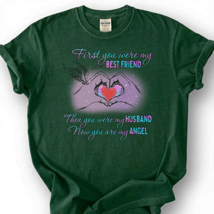 Loving Husband Angel Memorial Shirt, Grieving Wife Heart Tee, Lost Husband Remembrance T-Shirt, Missing Spouse Heaven Top, Widow Memory Gift