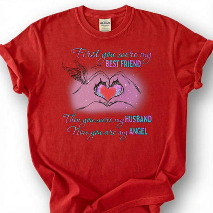 Loving Husband Angel Memorial Shirt, Grieving Wife Heart Tee, Lost Husband Remembrance T-Shirt, Missing Spouse Heaven Top, Widow Memory Gift