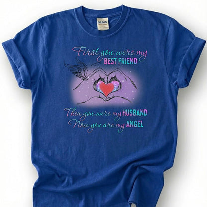 Loving Husband Angel Memorial Shirt, Grieving Wife Heart Tee, Lost Husband Remembrance T-Shirt, Missing Spouse Heaven Top, Widow Memory Gift