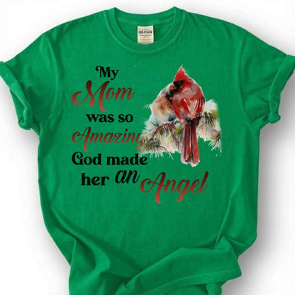 Mom Angel Memorial Shirt, Cardinal Bird Tribute Tee, Grieving Daughter Remembrance T-Shirt, Lost Mother Heaven Top, Sympathy Gift