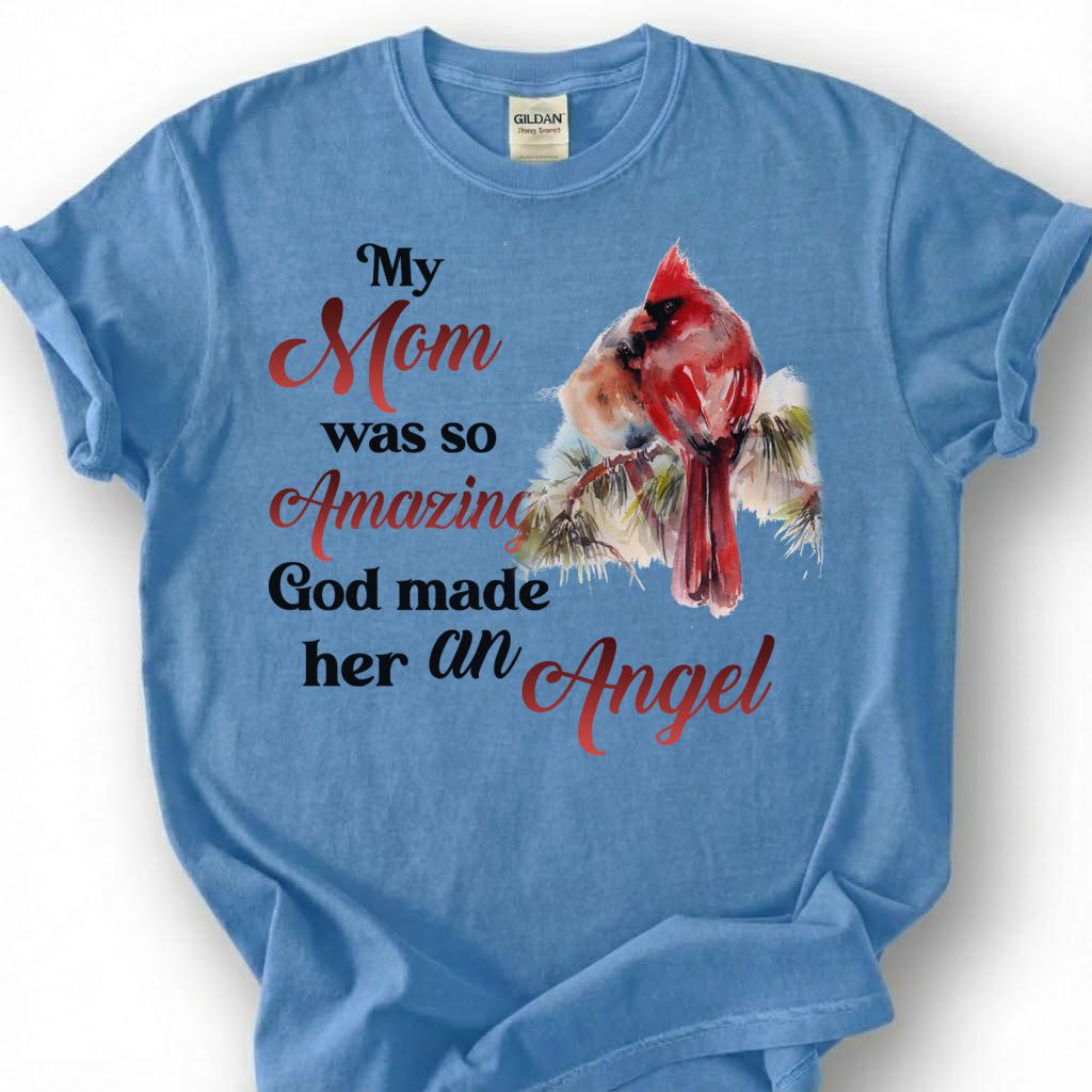 Mom Angel Memorial Shirt, Cardinal Bird Tribute Tee, Grieving Daughter Remembrance T-Shirt, Lost Mother Heaven Top, Sympathy Gift