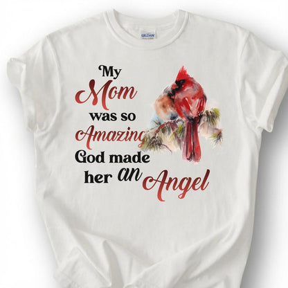 Mom Angel Memorial Shirt, Cardinal Bird Tribute Tee, Grieving Daughter Remembrance T-Shirt, Lost Mother Heaven Top, Sympathy Gift