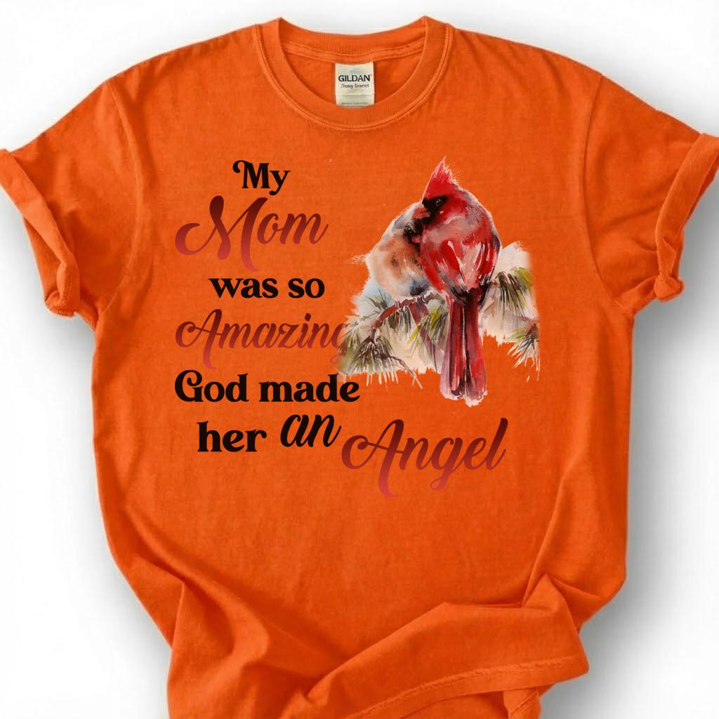 Mom Angel Memorial Shirt, Cardinal Bird Tribute Tee, Grieving Daughter Remembrance T-Shirt, Lost Mother Heaven Top, Sympathy Gift