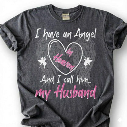 Angel In Heaven Husband Memorial Shirt, Grieving Wife Heart Wing Tee, Lost Husband Remembrance T-Shirt, Missing Spouse Tribute Top