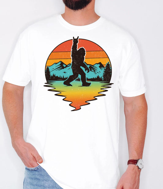Bigfoot Rock N Roll Shirt, Country Music T-shirt, Big Foot Sunset Tee, Camping Sweatshirt, Vintage Funny Bigfoot Crewneck, Adventure Shirt