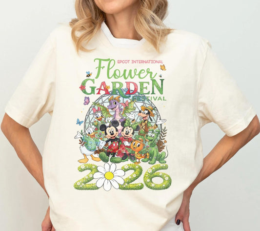 Mickey and Friends Floral Epcot Festival Shirt, Epcot International Flower and Garden Festival T-Shirt, 2026 WDW Family Matching Trip Tee