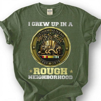 I Grew Up In A Rough Neighborhood Shirt, Vietnam Veteran 1959-1975 Medal Tee, Vietnam War Coin T-Shirt, Patriotic Nam Vet Military Gift
