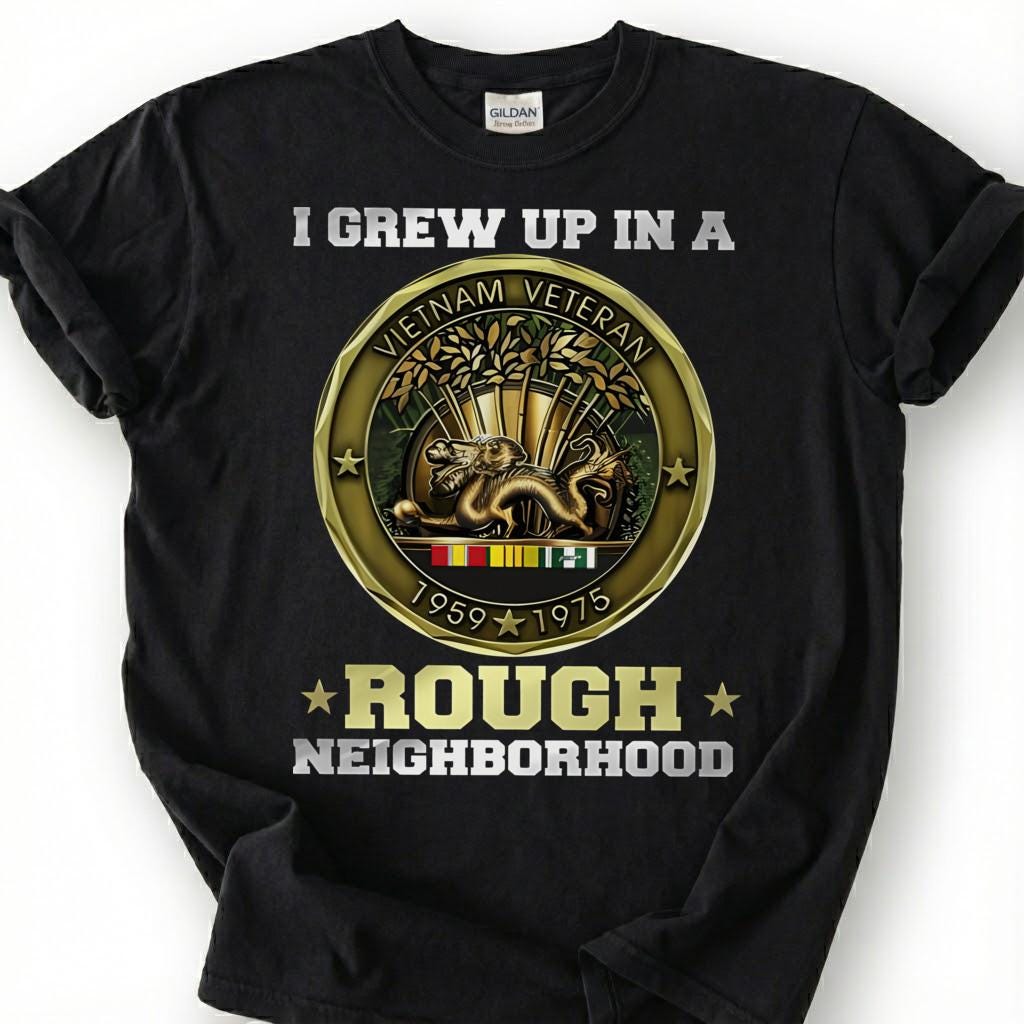 I Grew Up In A Rough Neighborhood Shirt, Vietnam Veteran 1959-1975 Medal Tee, Vietnam War Coin T-Shirt, Patriotic Nam Vet Military Gift