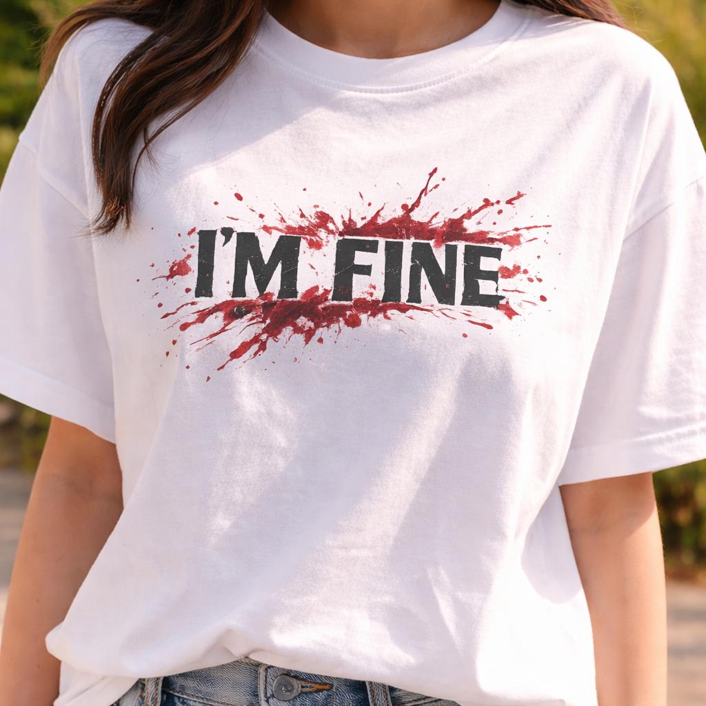 Im Fine Shirt, Horror Aesthetic Graphic Tee, Dark Humor Shirt, Bloody Text T Shirt, Gothic Meme Tee, Unisex Shirt