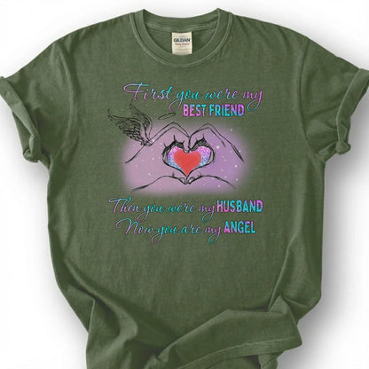 Loving Husband Angel Memorial Shirt, Grieving Wife Heart Tee, Lost Husband Remembrance T-Shirt, Missing Spouse Heaven Top, Widow Memory Gift