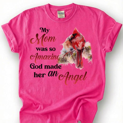 Mom Angel Memorial Shirt, Cardinal Bird Tribute Tee, Grieving Daughter Remembrance T-Shirt, Lost Mother Heaven Top, Sympathy Gift