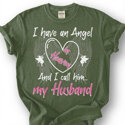 Angel In Heaven Husband Memorial Shirt, Grieving Wife Heart Wing Tee, Lost Husband Remembrance T-Shirt, Missing Spouse Tribute Top