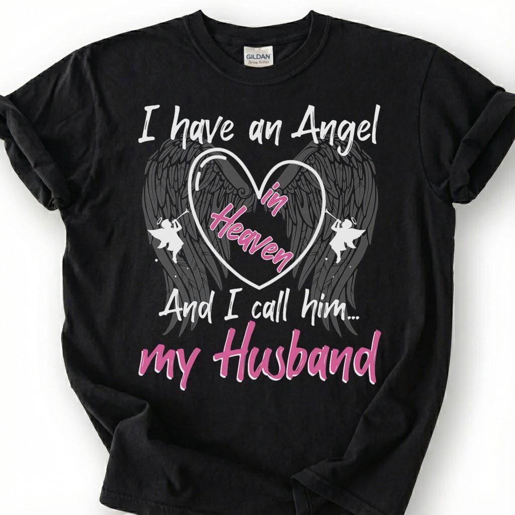 Angel In Heaven Husband Memorial Shirt, Grieving Wife Heart Wing Tee, Lost Husband Remembrance T-Shirt, Missing Spouse Tribute Top