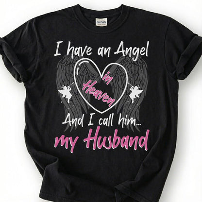Angel In Heaven Husband Memorial Shirt, Grieving Wife Heart Wing Tee, Lost Husband Remembrance T-Shirt, Missing Spouse Tribute Top