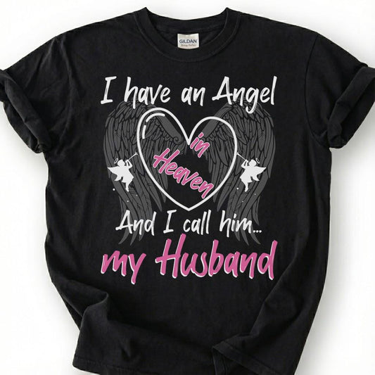 Angel In Heaven Husband Memorial Shirt, Grieving Wife Heart Wing Tee, Lost Husband Remembrance T-Shirt, Missing Spouse Tribute Top