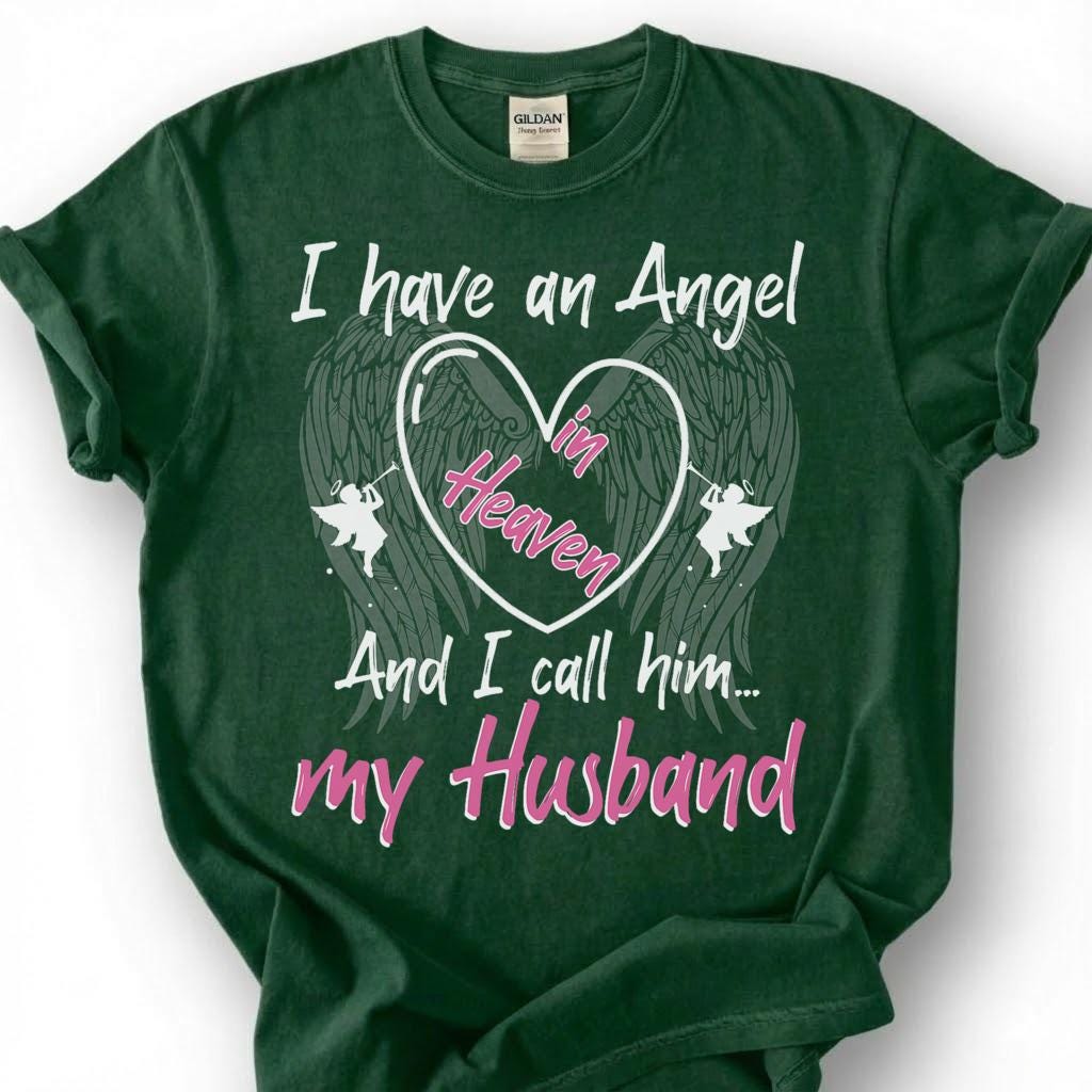 Angel In Heaven Husband Memorial Shirt, Grieving Wife Heart Wing Tee, Lost Husband Remembrance T-Shirt, Missing Spouse Tribute Top