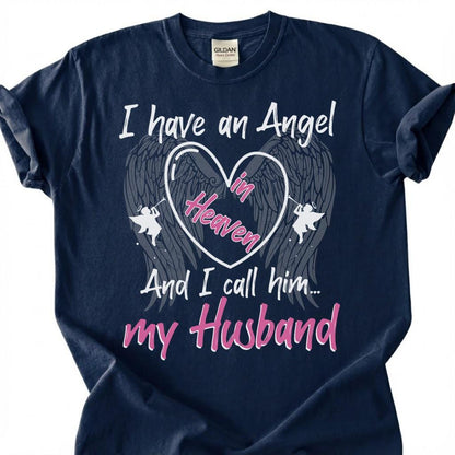 Angel In Heaven Husband Memorial Shirt, Grieving Wife Heart Wing Tee, Lost Husband Remembrance T-Shirt, Missing Spouse Tribute Top