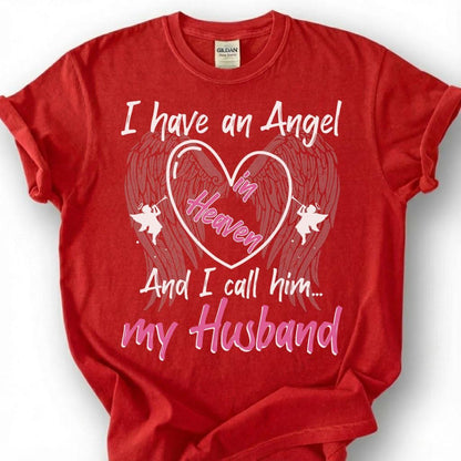 Angel In Heaven Husband Memorial Shirt, Grieving Wife Heart Wing Tee, Lost Husband Remembrance T-Shirt, Missing Spouse Tribute Top