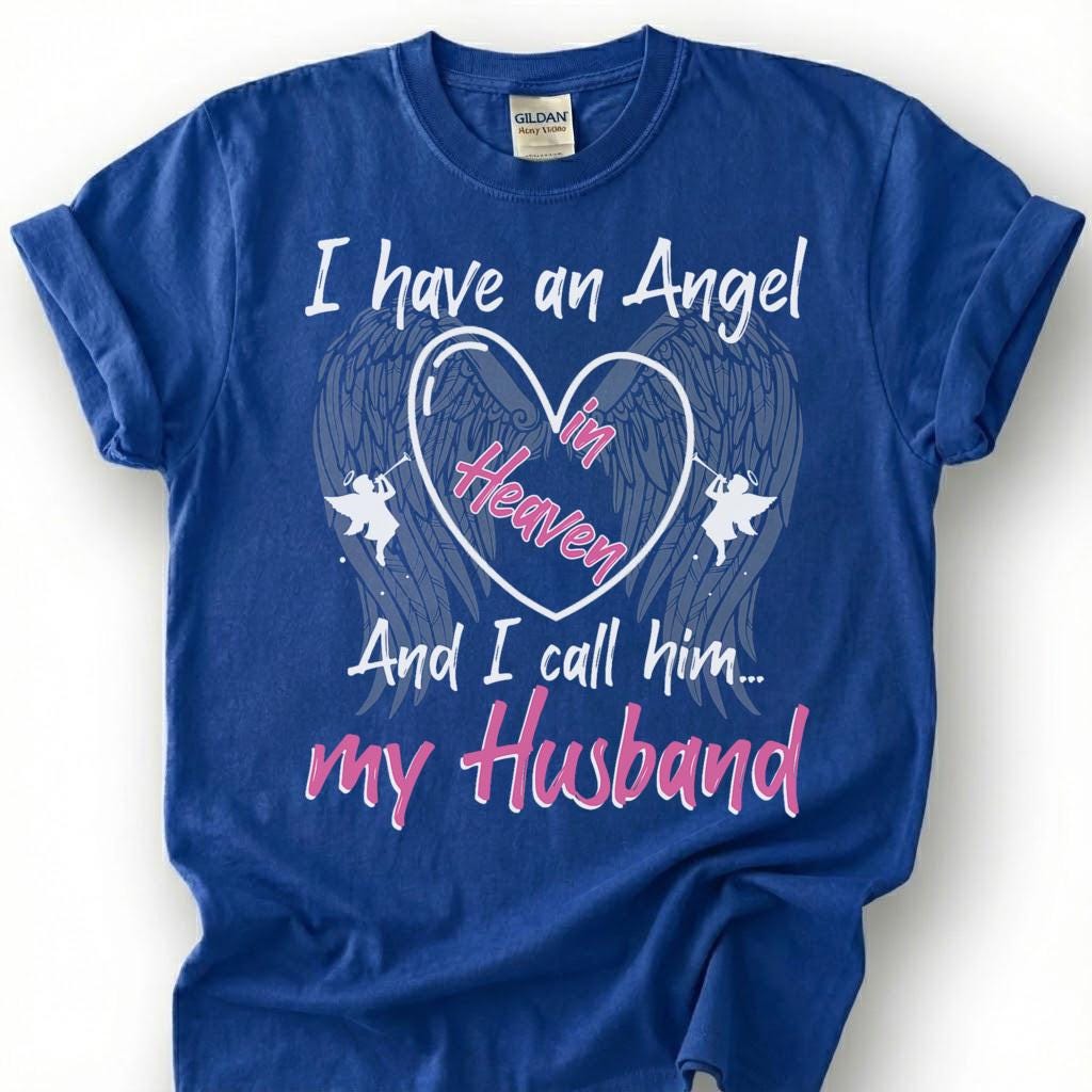 Angel In Heaven Husband Memorial Shirt, Grieving Wife Heart Wing Tee, Lost Husband Remembrance T-Shirt, Missing Spouse Tribute Top